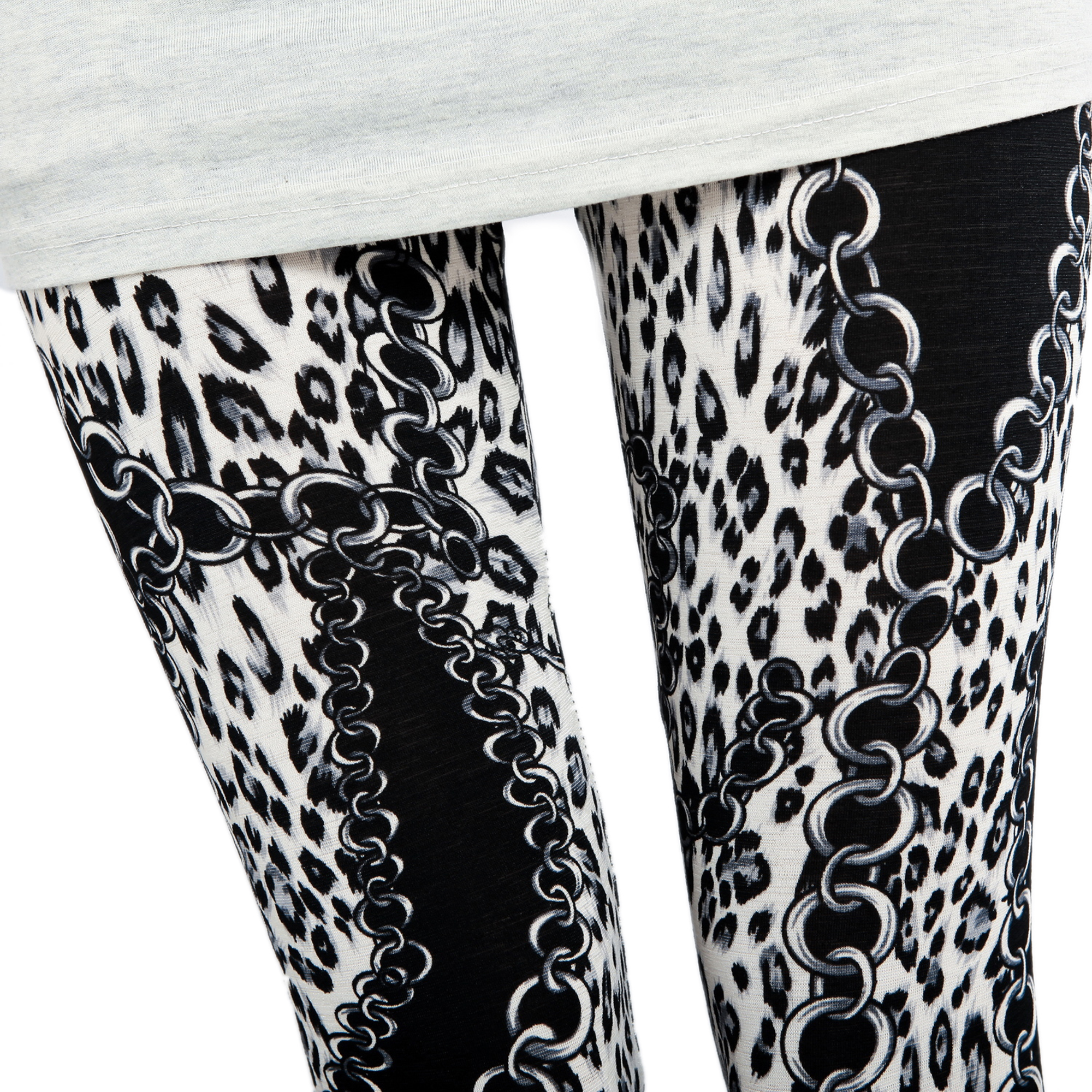 Rubberfashion Motiv Leggins Damen - sexy Leggins mit Leopard-Ketten Muster 80er Jahre für Frauen